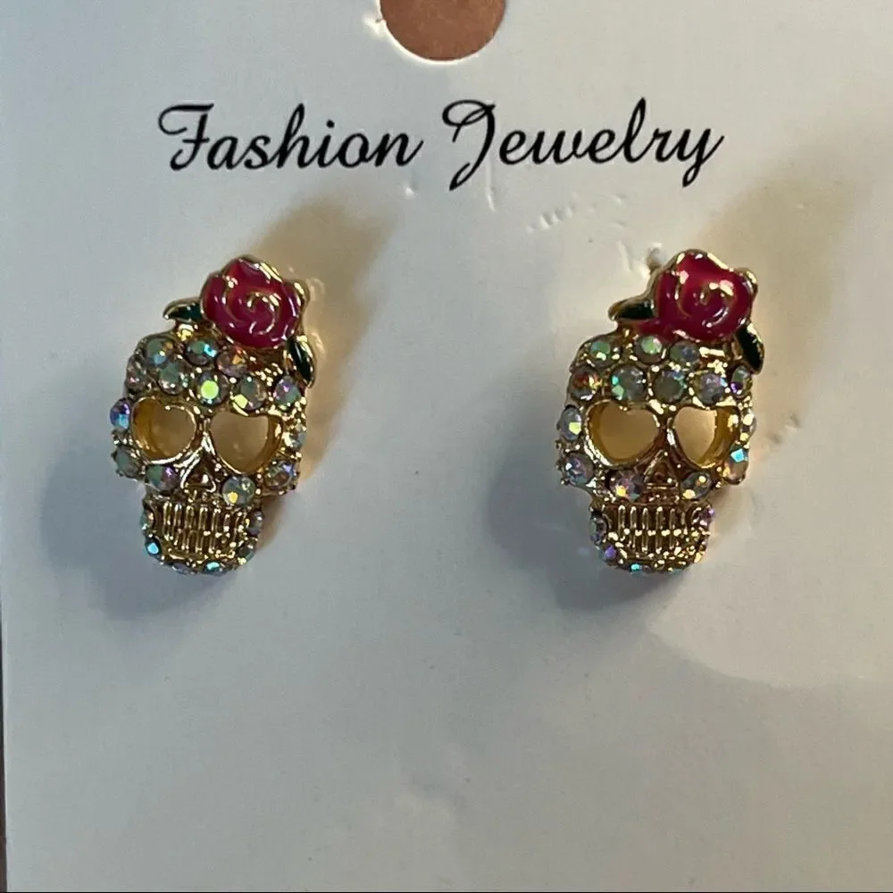 EARRINGS!  HALLOWEEN! Skull Rhinestone Earrings BNWT